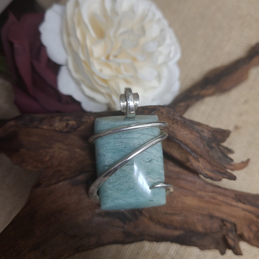 Natural Amazonite Sterling Silver Pendant