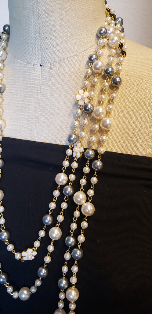 Marvella Five Strand Faux Pearl Necklace & Crystal Clasp - Vintage Loft