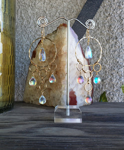 Rainbow Quartz Luxury Statement Chandelier Earrings