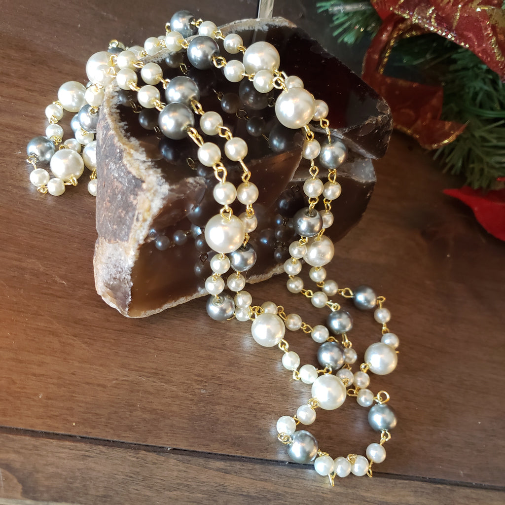 Long Mix Color faux Pearl Necklace, Extra Long Pearl Necklace