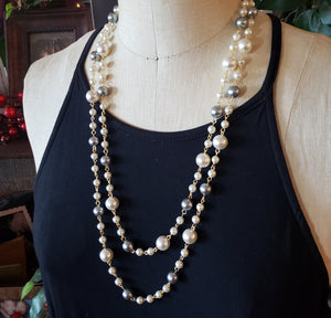 Long Mix Color faux Pearl Necklace, Extra Long Pearl Necklace