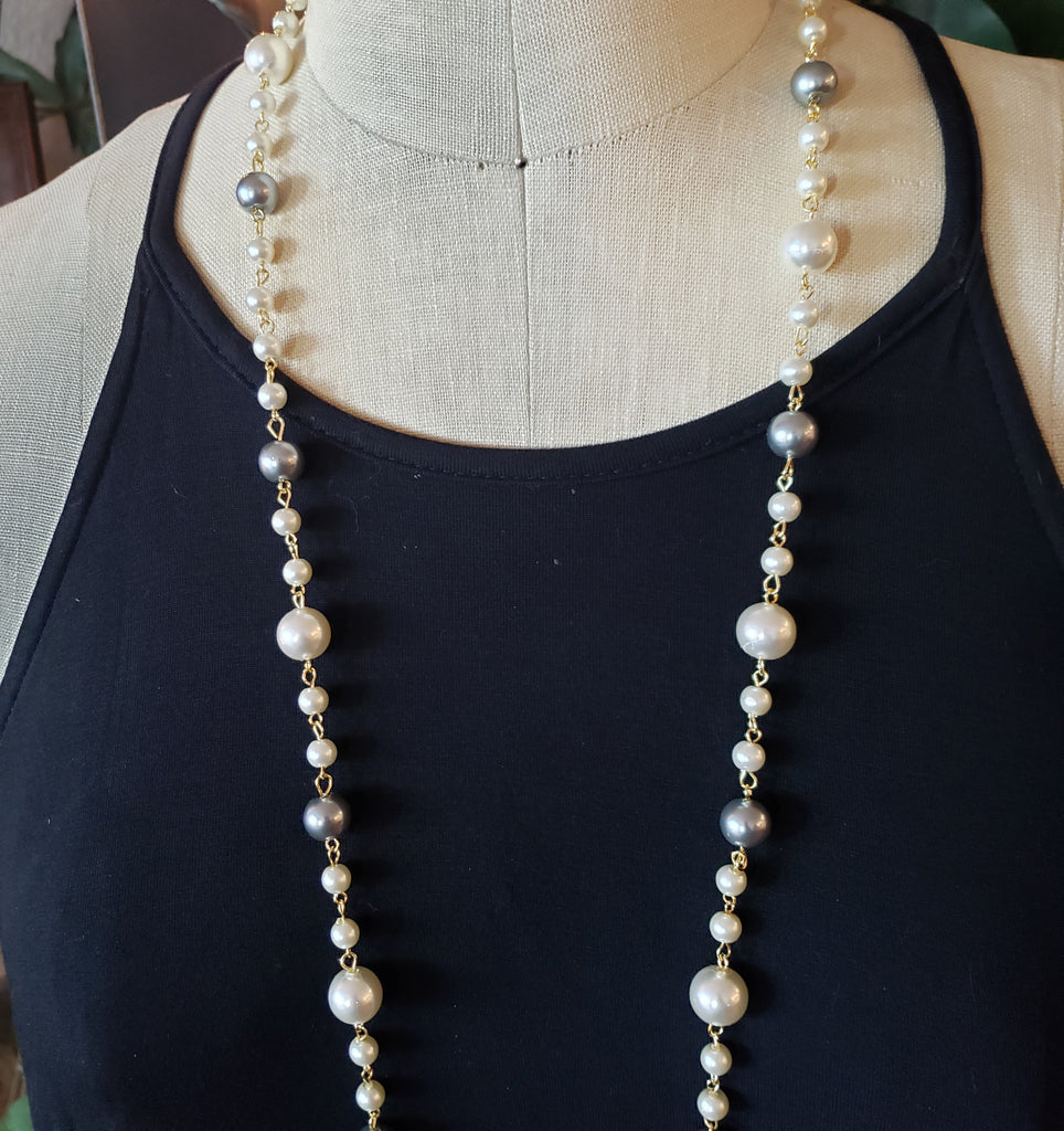 Long Mix Color faux Pearl Necklace, Extra Long Pearl Necklace ...