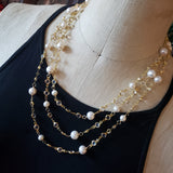 Extra Long Genuine Pearl and Crystal Necklace