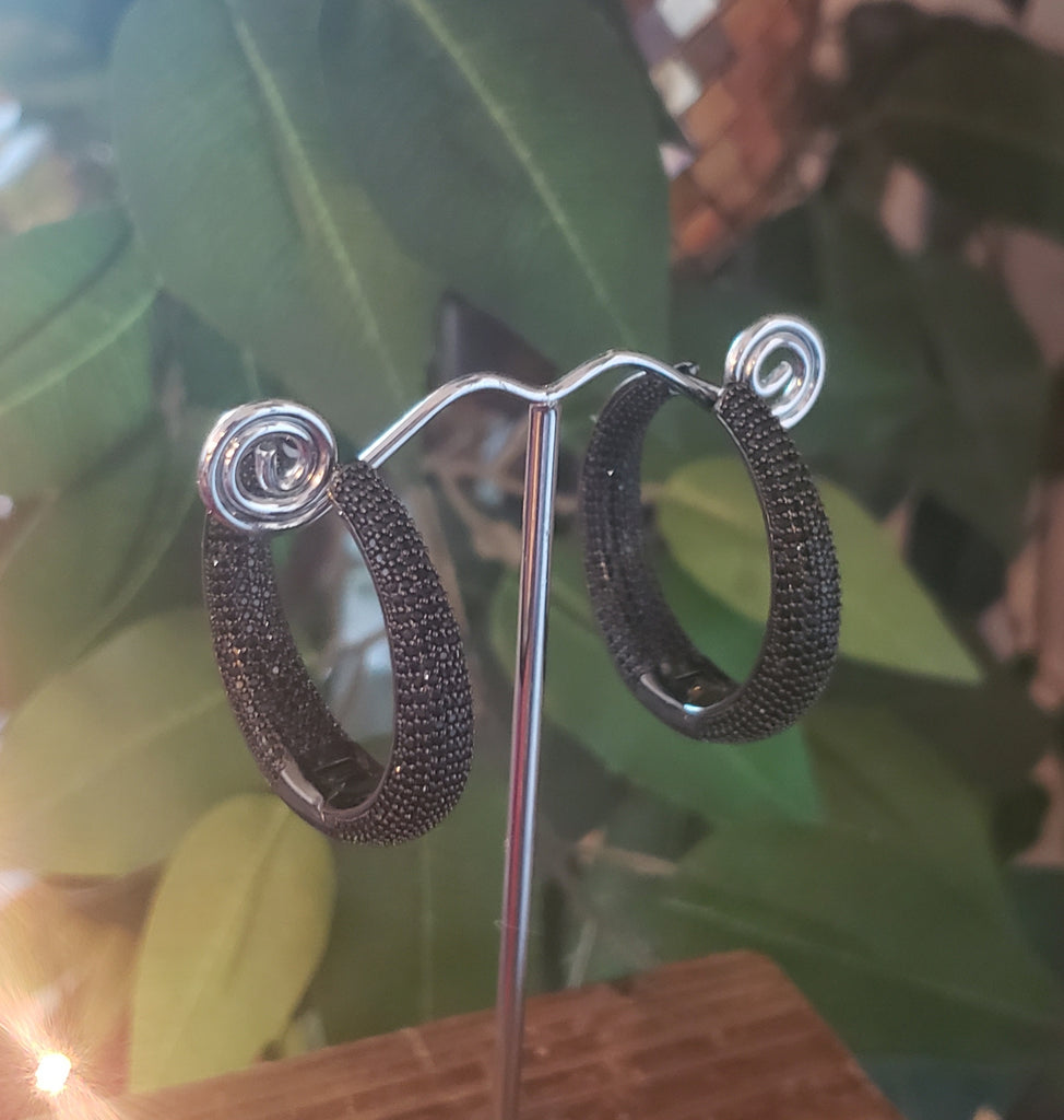 Black Crystal Statement Hoop Earrings, CZ Hoop Earrings