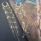 multi strand chain earrings, cascading chain earrings, long chain chandelier earrings