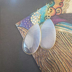 Gray Opaque Teardrop Shape Earrings, long grey Agate earrings