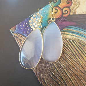 Gray Opaque Teardrop Shape Earrings, long grey Agate earrings