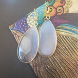 Gray Opaque Teardrop Shape Earrings, long grey Agate earrings