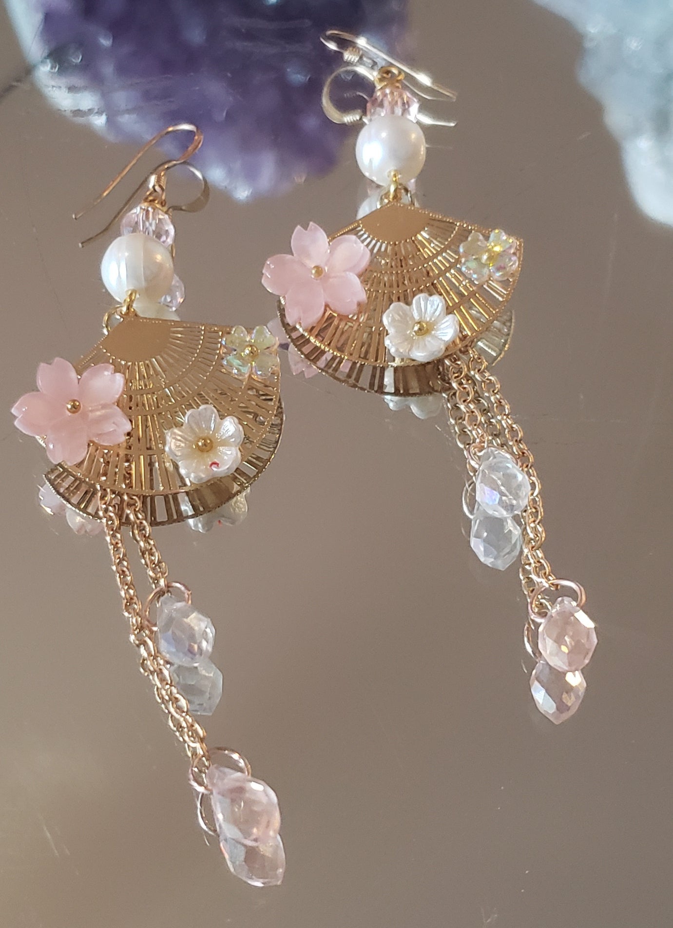Elegant Japanese Fan shaped Earrings, Geisha Fan Earrings