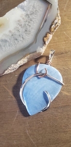 Blue Calcite Duo Tone Silver & Copper Natural Stone Wire Wrap Pendant