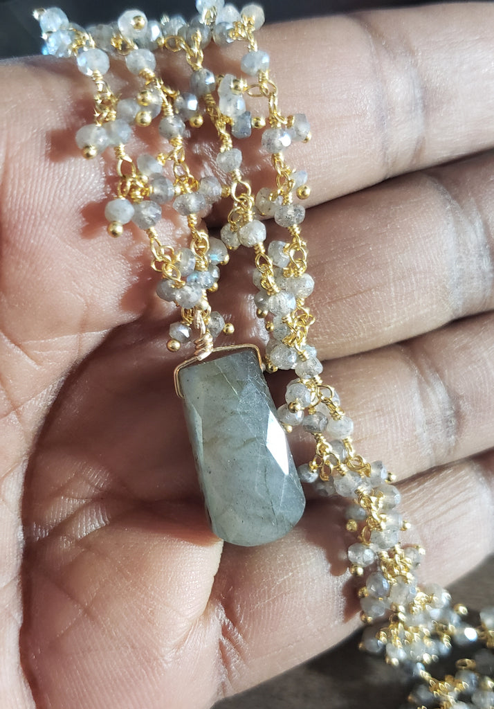 Small Faceted Labradorite Stone Cluster Necklace