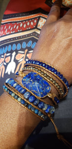Lapis Lazuli Blue Stone Boho Style Men and women's Unisex Wrap Bracelet