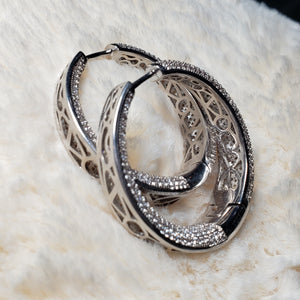 Silver Crystal Statement Hoop Earrings - Crystal Hoop Designer Earrings