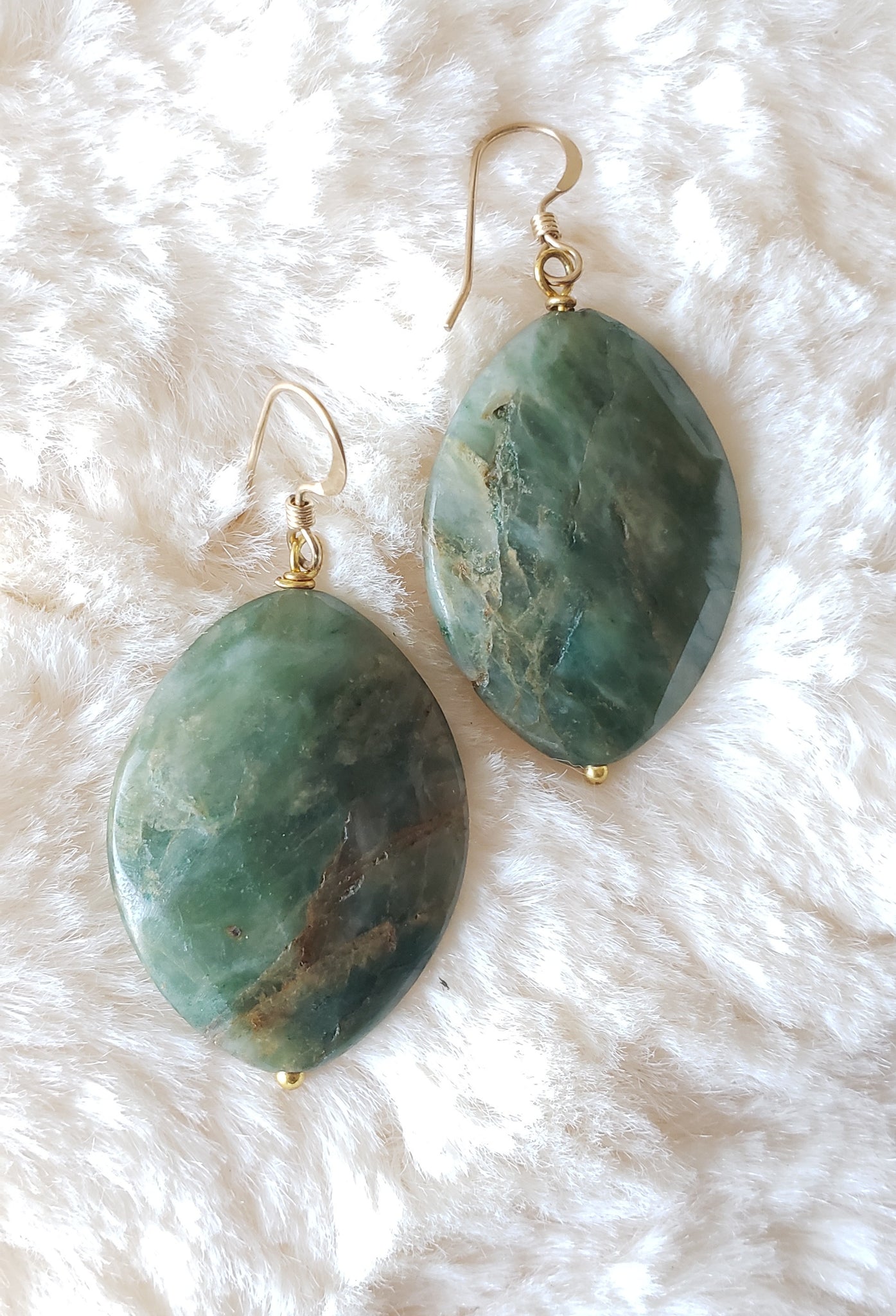 Large Green Faceted Amazonite Natural Stone Earrings