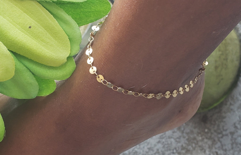 Gold circle link chain anklet