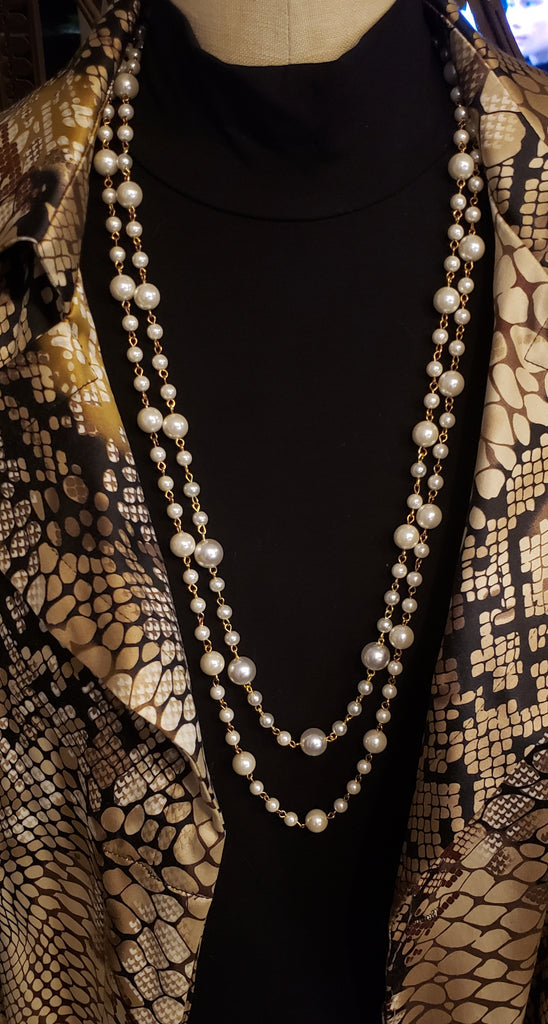 Long Double Strand all White Pearl Necklace