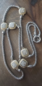 Two Tone Yurmanesque Silver and gold Pave Crystal Necklace