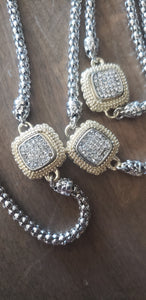 Two Tone Yurmanesque Silver and gold Pave Crystal Necklace