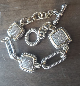 Two Tone Yurmanesque Silver and gold Pave Crystal Necklace