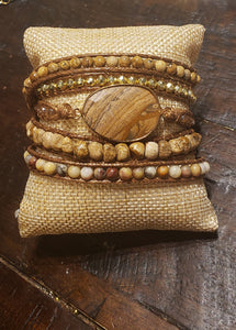 Sandstone Jasper Wrap Bracelet, leather cord wrap bracelet