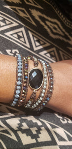 boho onyx wrap style bracelet, natural stone onyx wrap style bracelet, onyx bracelet