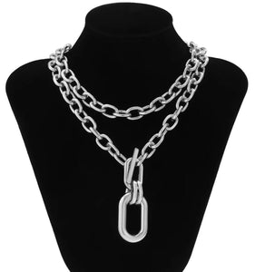 Versatile Thick Chunky Silver Chain Buckle Charm Necklace
