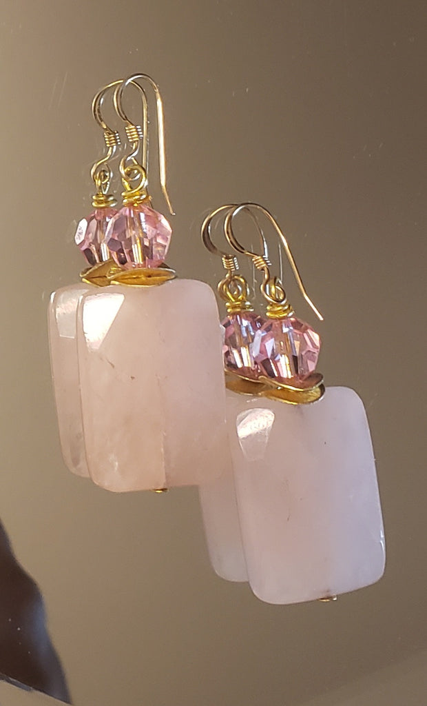 Rectangular Shape Faceted Rose Quartz Earrings
