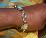 Yurmanesque Duo tone Silver and Gold Pave Crystal designer Bracelet