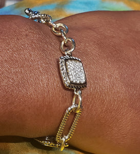 Yurmanesque Duo tone Silver and Gold Pave Crystal designer Bracelet