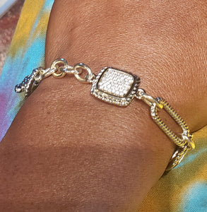 Yurmanesque Duo tone Silver and Gold Pave Crystal designer Bracelet