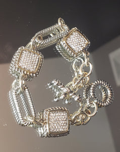 Yurmanesque Duo tone Silver and Gold Pave Crystal designer Bracelet