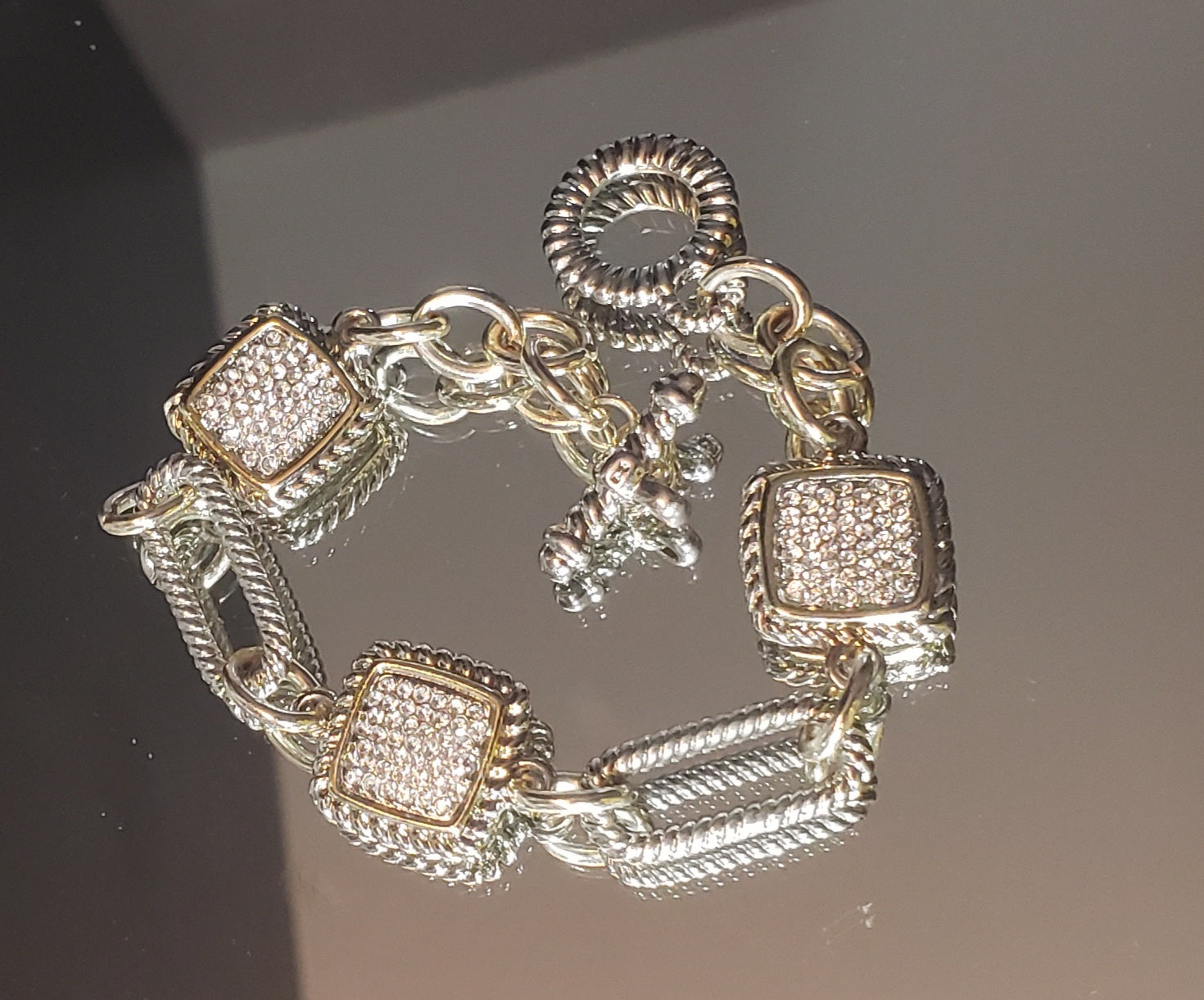 Yurmanesque Duo tone Silver and Gold Pave Crystal designer Bracelet