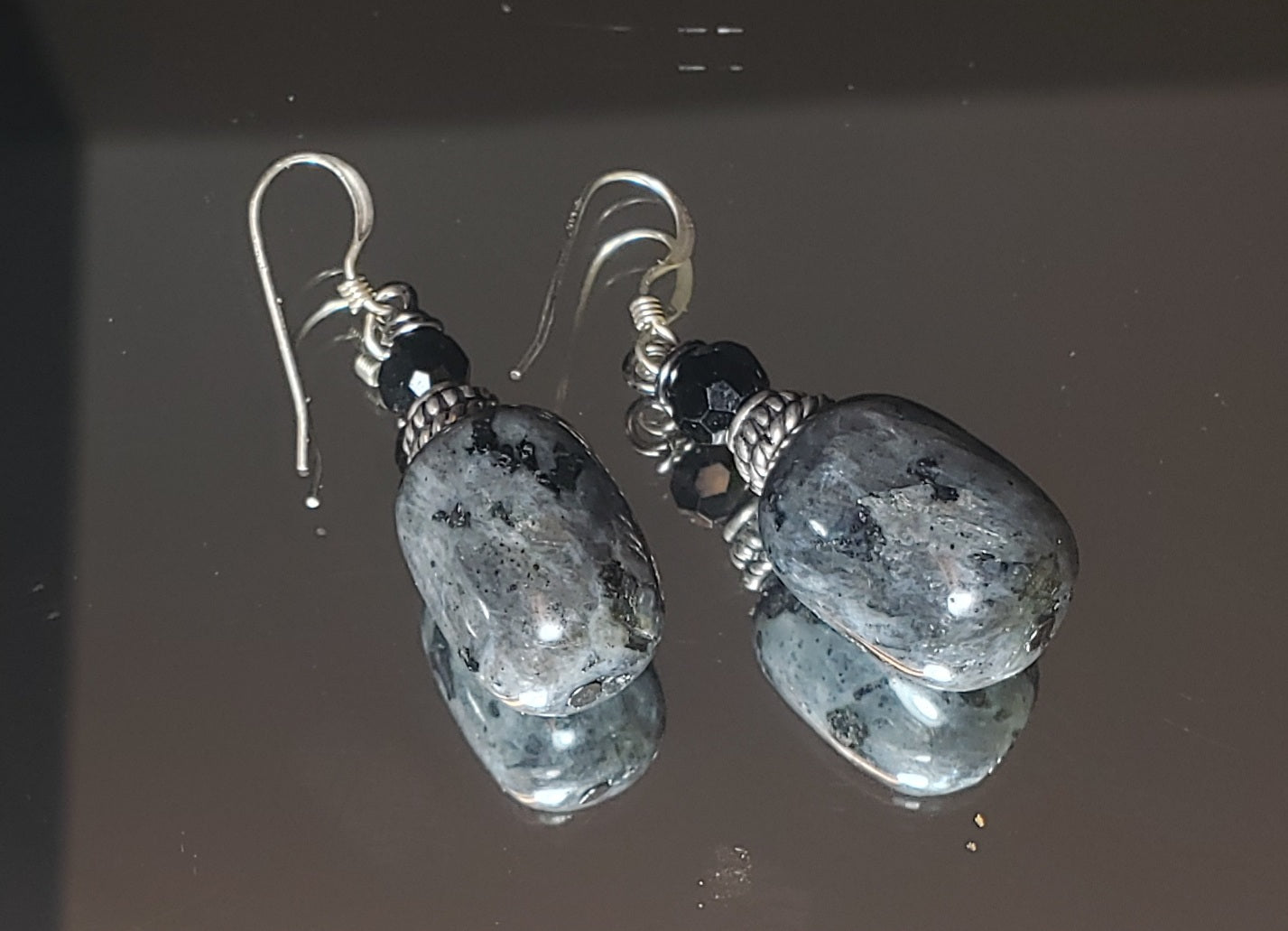 Black Labradorite Earrings, Larvikite Earrings