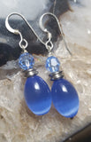 Blue Cats Eye Earrings, Fiber Optic Blue Earrings