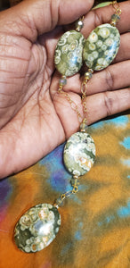 Large Oval Rhyolite Natural Stone Necklace, Small Rainforest Jasper Necklace