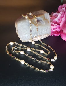 Colorful Elegant Crystal and Freshwater Pearl Necklace