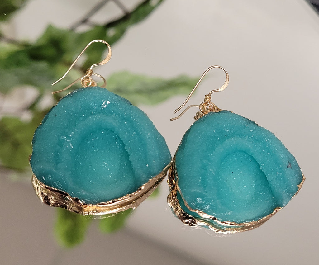 Paraiba Blue Drusy Geode Earrings