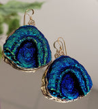 Vibrant Electric Blue-Green Drusy Earrings