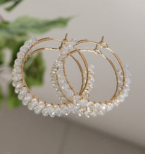 Rainbow Moonstone 14K Gold Filled Hoop Earrings