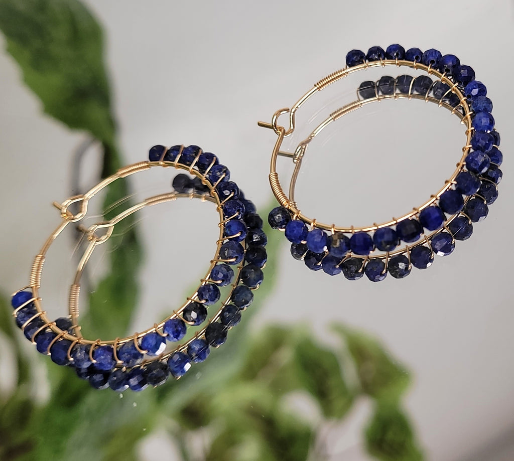 Lapis Lazuli Natural Stone Hoop Earrings