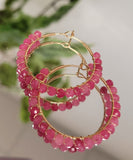 Pink Tourmaline Natural Stone Hoop Earrings
