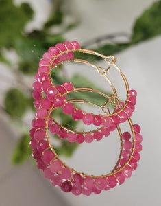 Pink Tourmaline Natural Stone Hoop Earrings