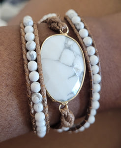 White Howlite Natural Stone Boho Style Wrap Bracelet