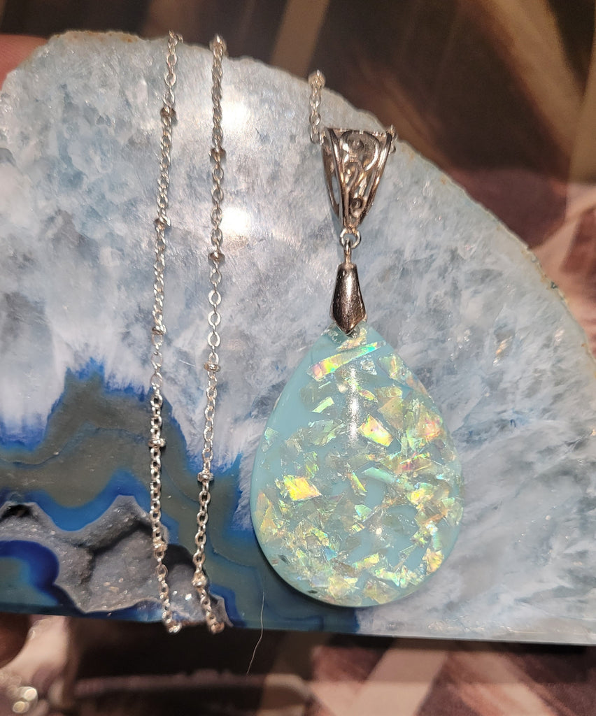 Fiery Blue Opal Resin Necklace