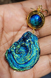 Shimmering Electric Blue Murano Glass & Geode Earrings