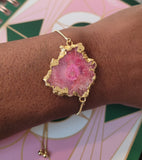Minimalist Pink Geode Slide Clasp Adjustable Bracelet