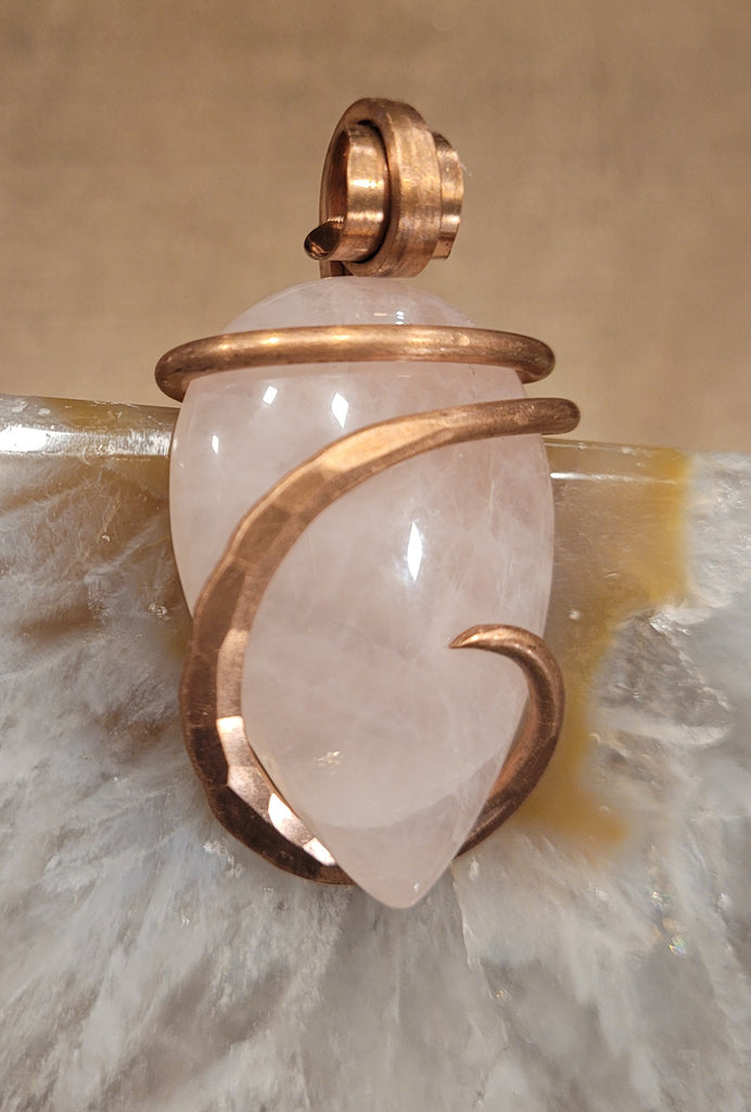 Rose Quartz Wire wrap Necklace Pendant, Rose Quartz Jewelry, Heart Chakra Stone
