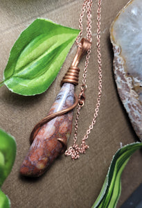 Thin Shaped Red Ocean Jasper Wire Wrap Pendant