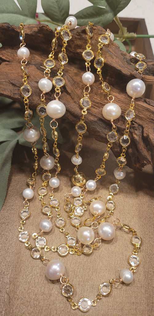 Extra Long Genuine Pearl and Crystal Necklace – Chandras Treasures
