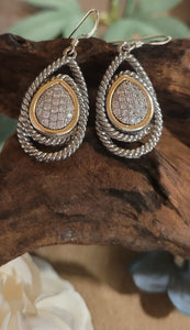 Silver and Gold Pave Crystal Cocktail Earrings